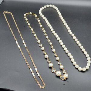 Set of 3 White and Gold Statement Necklaces